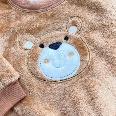 Conj. Casaco de Pelinho Ursinho e Calça de Moletom - Marrom